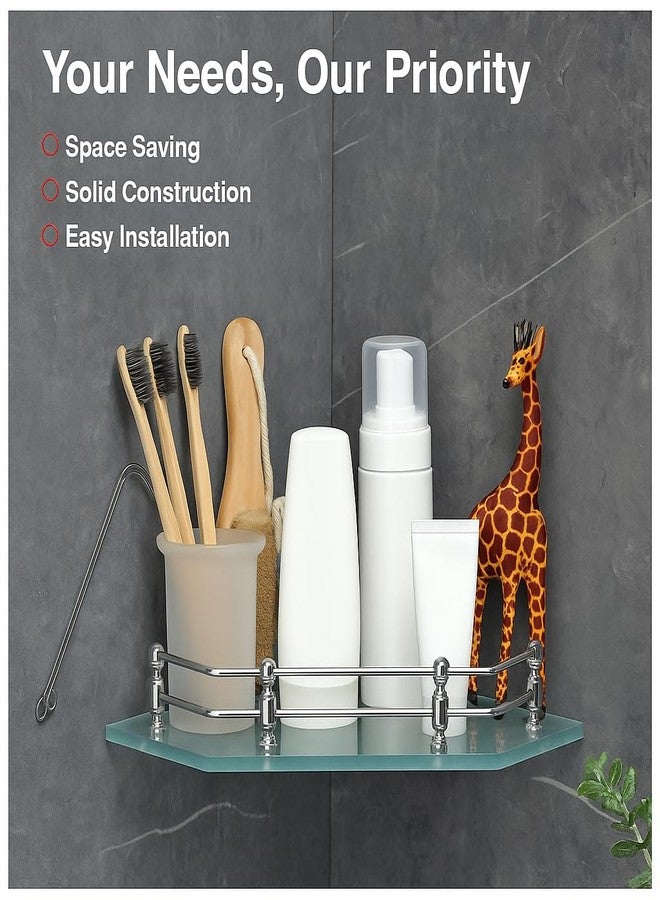 فورتون رف زاوية زجاجي مصنفر ماسي الشكل مثبت على الحائط من FORTUNE، أرفف حمام، حامل زاوية لرفوف الحمام، إكسسوارات حمام للمنازل والفنادق - (9 × 9 بوصة، عبوة من قطعتين) - Image 5